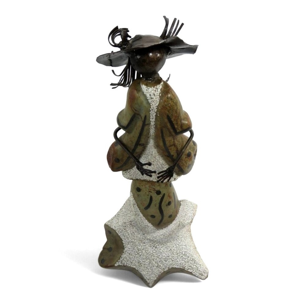 Woman Sculpture Handmade from Stone and Metal in South Africa 13" Tall